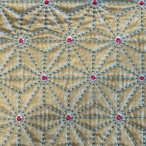 PIP STUDIOS for Anthropologie Quilted Silver Pillow Cover Pink Trim 14 x 14